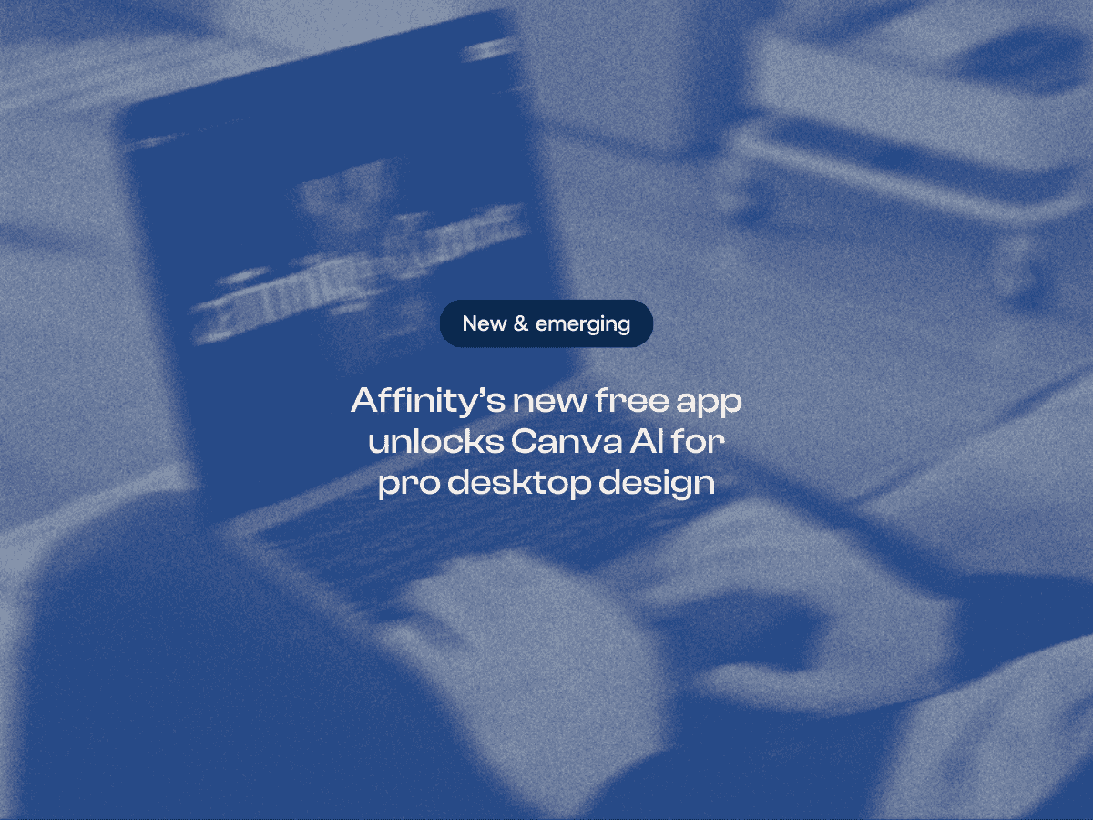 A blue tinted, motion blurred image of a person typing on laptop showing the home screen of the website Affinity