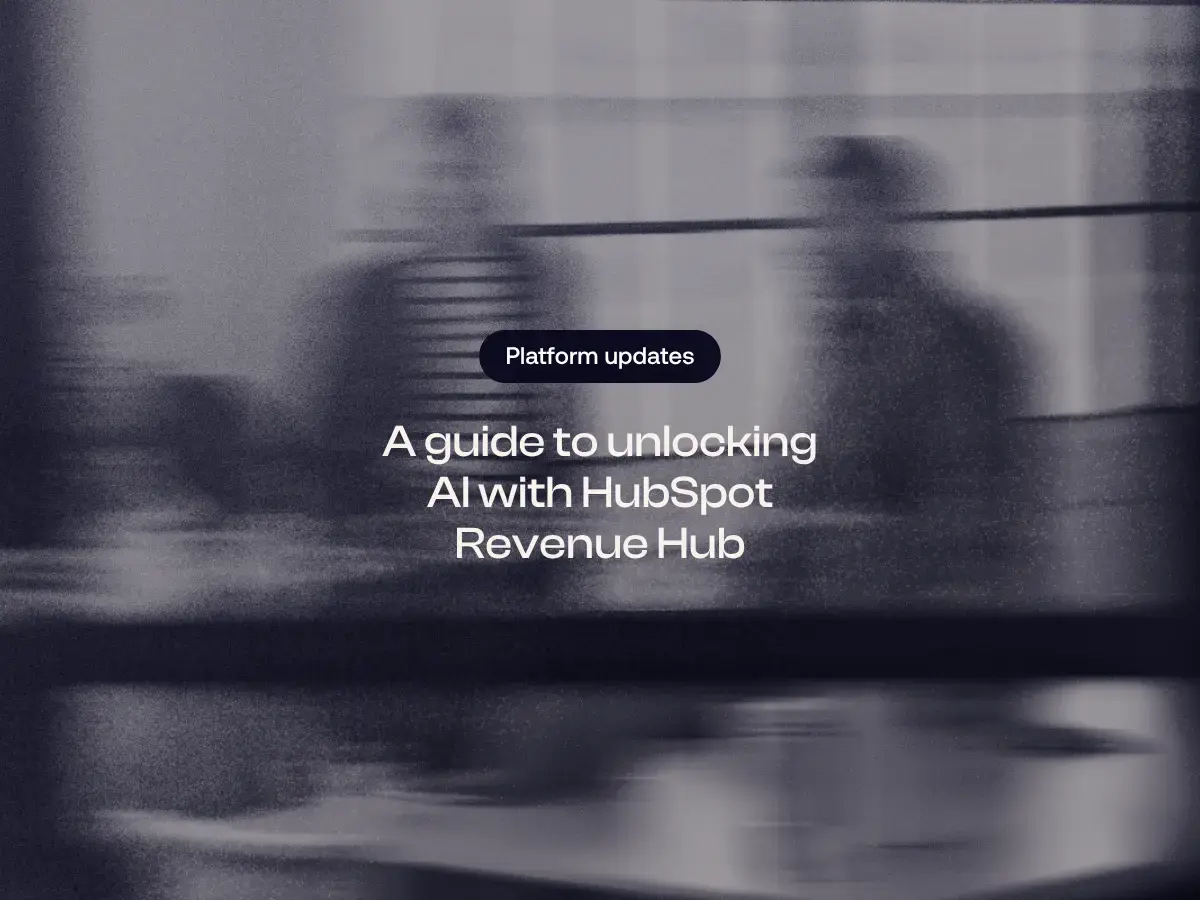 A motion-blurred photo of two people in an office setting, with a colour tint and motion blur that is characteristic of Refuel Creative's brand imagery. Text overlay says: 